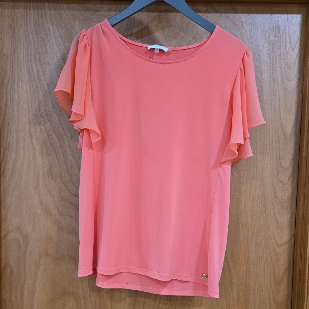 Calvin Klein Coral Ruffle Sleeve Blouse